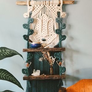 Reiki Infused Macrame Wall Art with Shelves